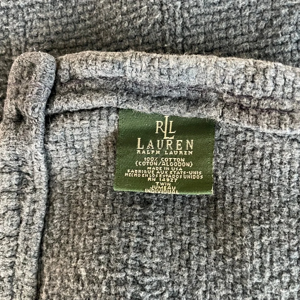 Ralph Lauren Home Cotton Throw Blanket Twin Navy Blue Grid Woven Made in USA